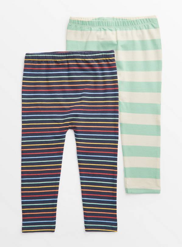 Green & Rainbow Stripe Leggings 2 Pack  Up to 3 mths